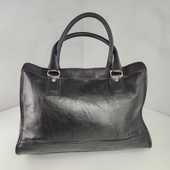 Cole Haan Black Leather Satchel Tote Purse Gold Hardware Double Handles Bag - Picture 2 of 10